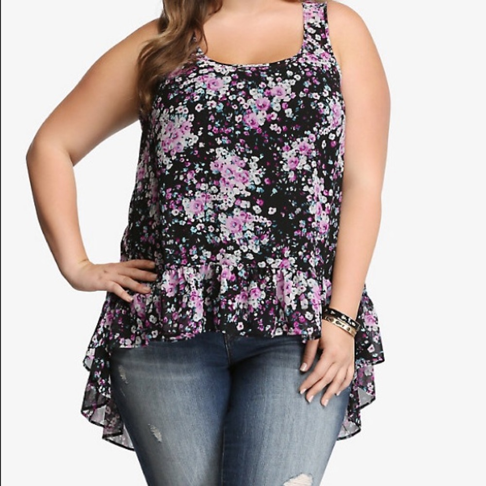 TORRID FLORAL CHIFFON HI-LO TANK TOP